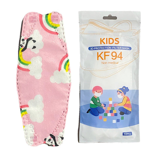 Black disposable KF94 children's mask next to white packaging with cartoon kids and "10PCS" label. - Image 16