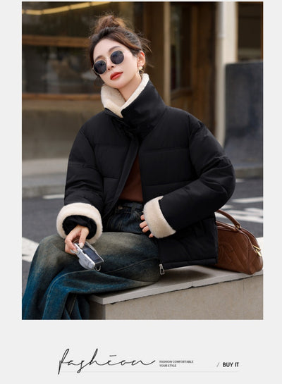 Abrigo de Lana Cordero Estilo Coreano con Solapa Grande - Image 13