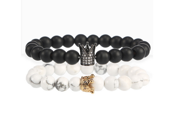 Pulsera de Piedra Volcánica con Circonita Incrustada y Turquesa Blanca - Image 5