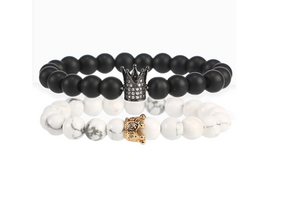 Pulsera de Piedra Volcánica con Circonita Incrustada y Turquesa Blanca - Image 5