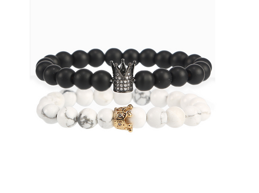 Pulsera de Piedra Volcánica con Circonita Incrustada y Turquesa Blanca - Image 5