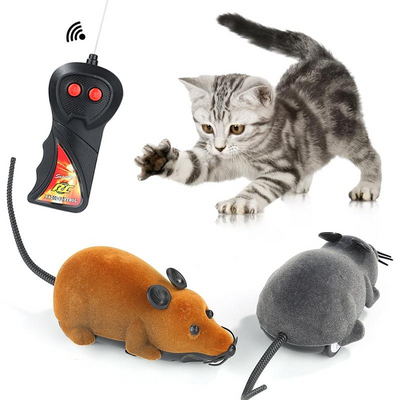 Black remote control mouse toy with a flocking texture and a black remote control on a white background. - Image 7