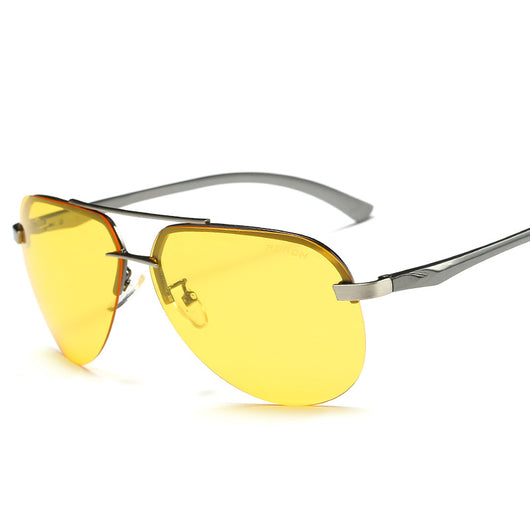 Rimless aviator sunglasses with orange mirrored polarized lenses and silver-toned metal temples on a white background. - Image 8