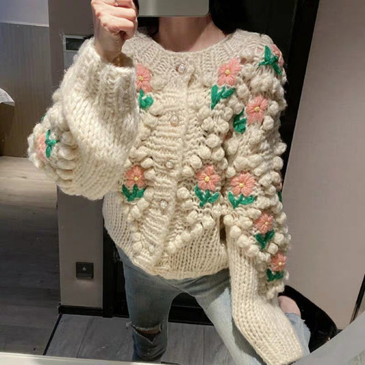 Abrigo Suéter con Bordado Floral para Mujer