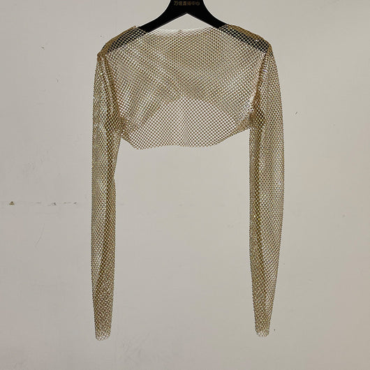 Blusa Brillante de Manga Larga con Cristales de Rhinestone Completos - Image 3