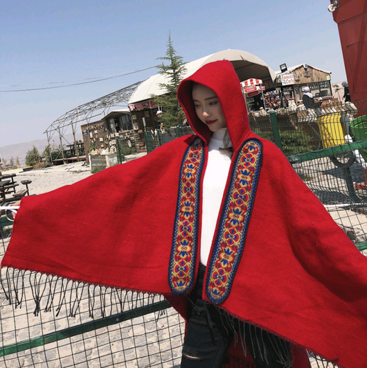 Poncho Tibetano con Capucha - Abrigo Tradicional Cálido para Viajes - Image 10