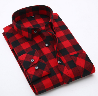 Camisa de Algodón a Cuadros para Hombre Talla Grande - Manga Larga Clásica