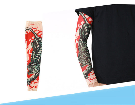 Mangas de Seda de Hielo para Brazo con Diseño de Tatuaje Floral y Protección Solar para Hombre - Image 3