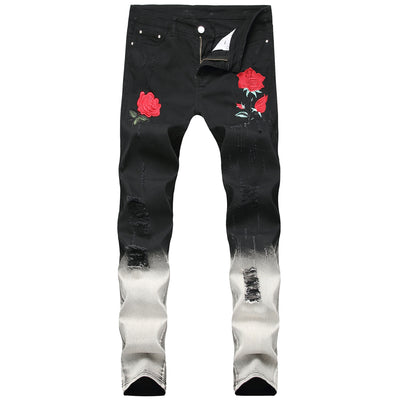 Pantalones Negros con Bordado de Rosas y Detalles Rotos - Image 2