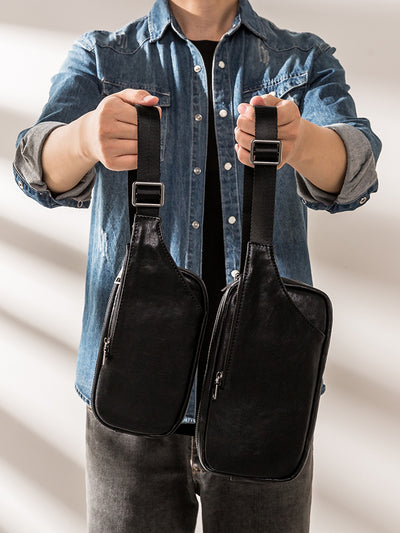 Bolsa Pectoral de Cuero Genuino para Hombre - Estilo Casual Versátil - Image 4