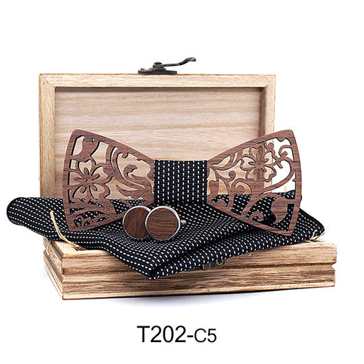 Set de Gemelos y Corbatín de Madera Calada - Image 7