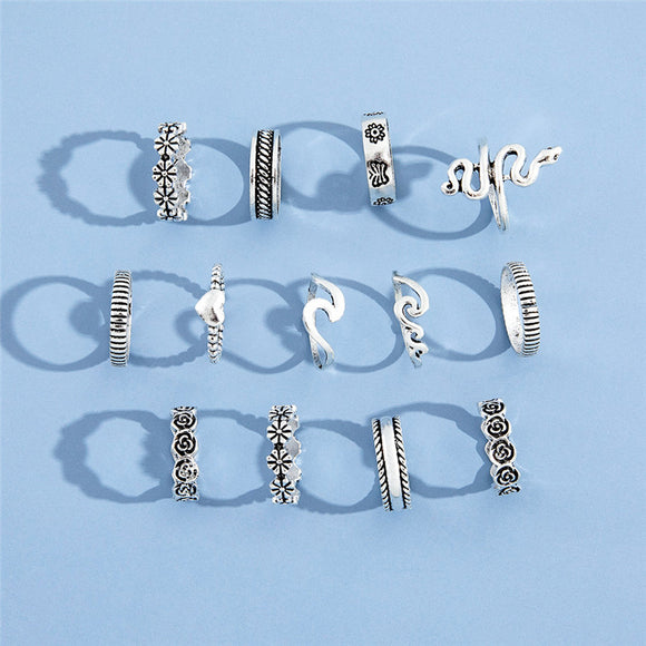 Juego de 13 Anillos Geométricos Floral Love