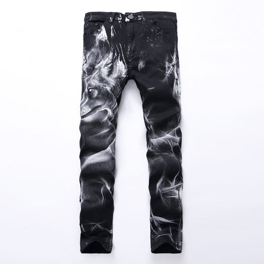 Jeans con Estampado de Lobo