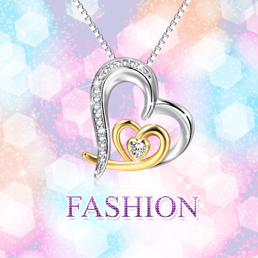 Collar de Clavícula Corazón Movible Bicolor con Circones Micro-Incrustados - Image 5