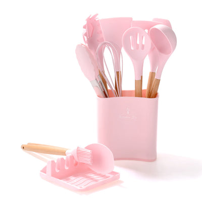 Juego de Utensilios de Cocina con Mango de Madera y Cubo de Almacenamiento - Image 6