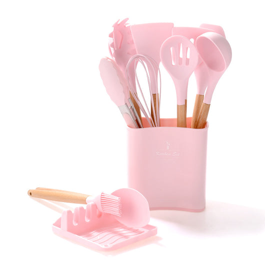 Juego de Utensilios de Cocina con Mango de Madera y Cubo de Almacenamiento - Image 6