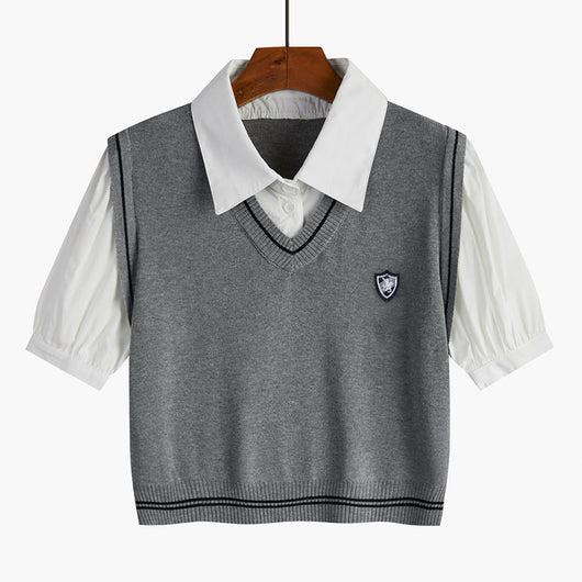 Suéter Tejido Tipo Polo con Efecto Dos Piezas para Mujer - Image 4