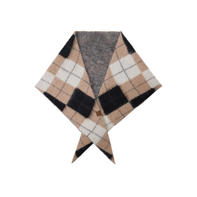 Bufanda Triangular de Lana y Algodón Jacquard Cuadros Retro - Cuello Cálido - Image 6