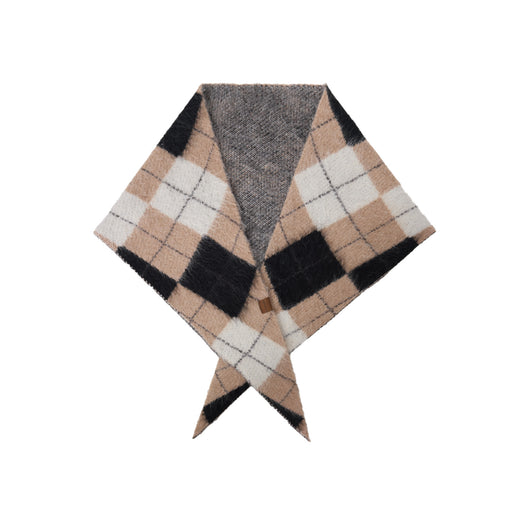 Bufanda Triangular de Lana y Algodón Jacquard Cuadros Retro - Cuello Cálido - Image 6