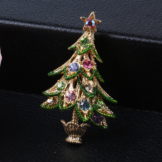 Broche Navideño Árbol Retro con Diamantes - Image 6