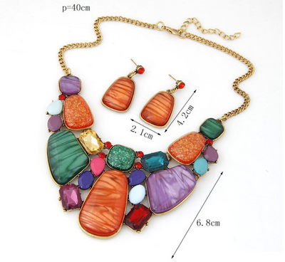 Conjunto de Collar y Aretes de Gemas Geométricas Vintage Estilo Clavícula - Image 5