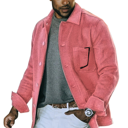 Chaqueta Casual de Hombre en Solido - Estilo Moderno con Cuello Solapa