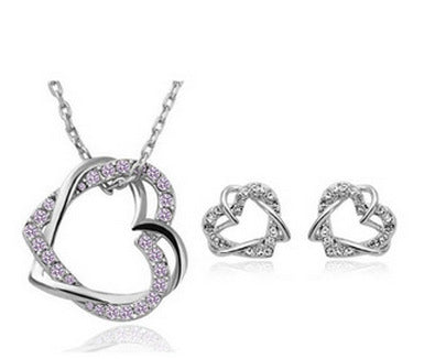 Elegante Conjunto de Collar y Aretes Doble Corazón Brillante - Image 12
