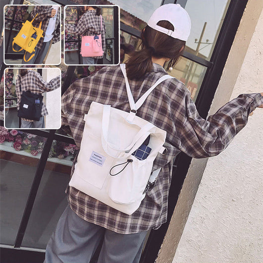 Mochila Estilo Harajuku con Bolsillos - Bolsa de Lona para Estudiantes y Mujeres