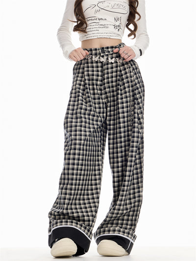 Pantalón Cuadros Mujer Cintura Alta Recto Holgado - Image 18