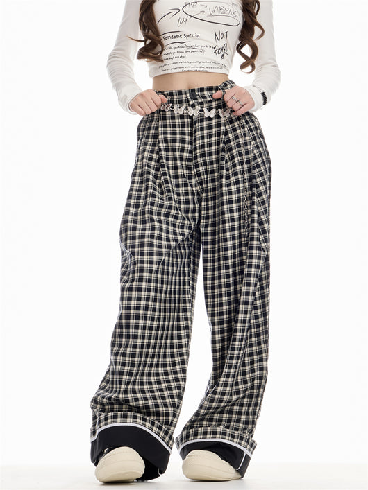 Pantalón Cuadros Mujer Cintura Alta Recto Holgado - Image 18