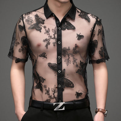 Camisa Hueca para Hombre con Bordado Flocking - Image 5