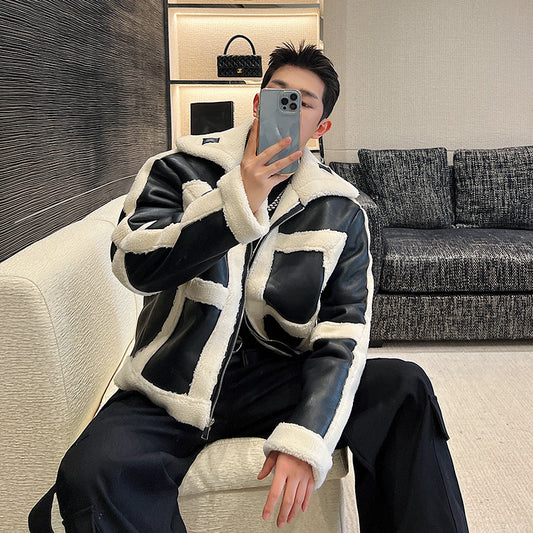 Chaqueta de Piel Fusión Francesa y Estilo Coreano