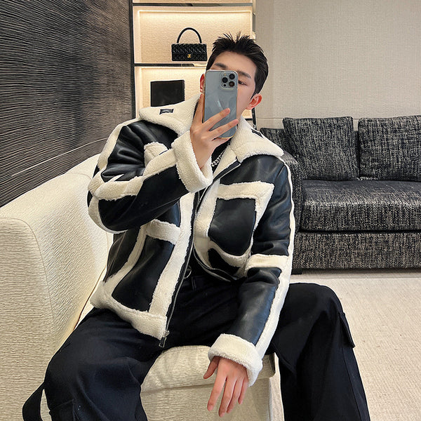Chaqueta de Piel Fusión Francesa y Estilo Coreano
