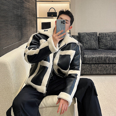 Chaqueta de Piel Fusión Francesa y Estilo Coreano