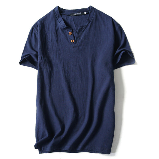 Camiseta de Lino Manga Corta Color Sólido - Image 7