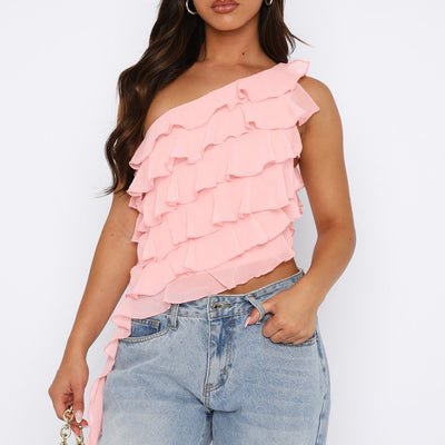 Blusa Asimétrica con Volantes en Colores Sólidos - Image 18