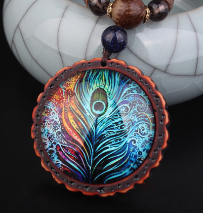Cadena Suéter con Colgante de Pluma de Pavo Real Estilo Étnico - Image 4
