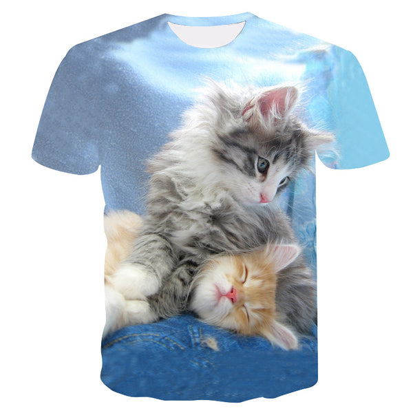 Playera Hombre Estampado 3D Gato Casual Manga Corta