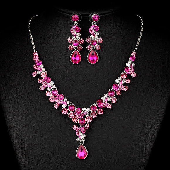 Conjunto de Joyería para Novia - Collar y Aretes con Diamantes Transparentes Importados