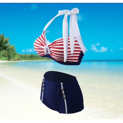 Bikini de Talle Alto Rayado Sexy con Diseño Dividido - Image 6