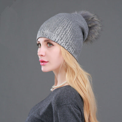 Gorro Tejido de Lana Cálido para Mujer - Dorado y Plateado - Image 14