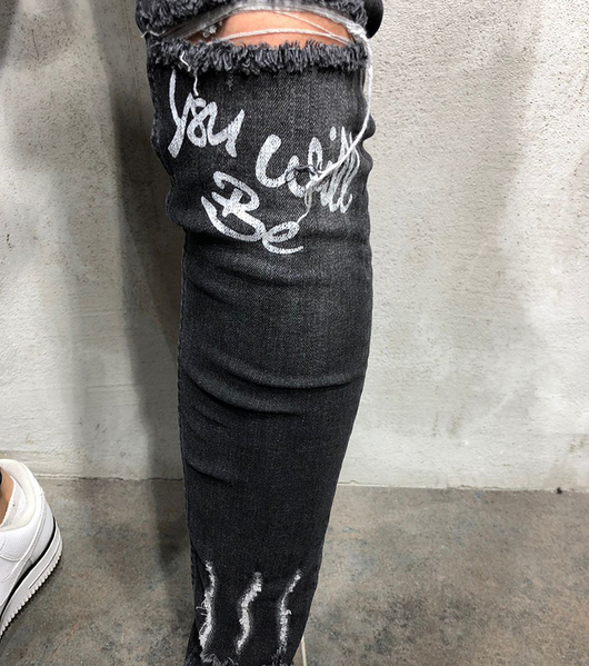 Pantalones con Roturas Estampado Letras Inglesas - Image 5