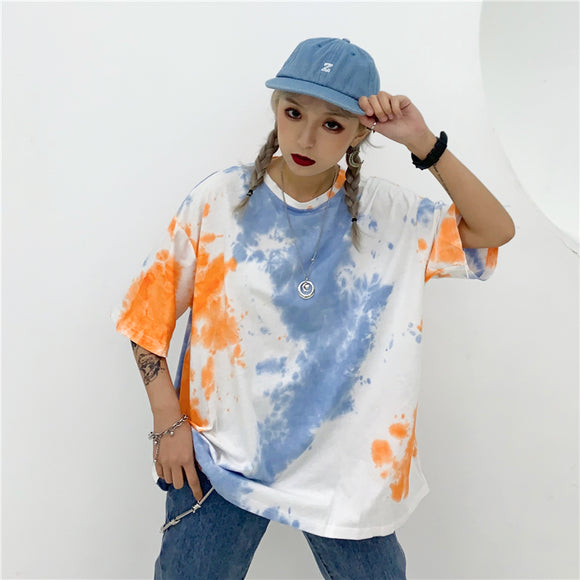 Camiseta Tie Dye Suelta de Manga Corta