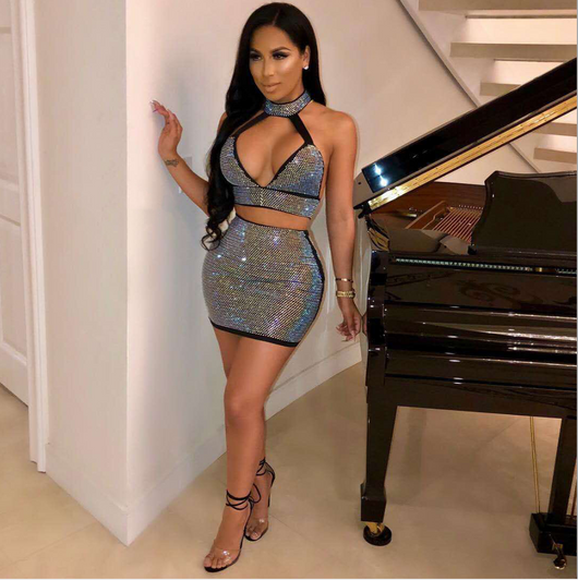 Conjunto de Dos Piezas con Diamantes para Mujer