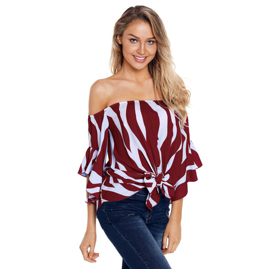 Blusa de Verano Elegante con Cuello Tubo y Mangas Trompeta a Rayas - Image 13