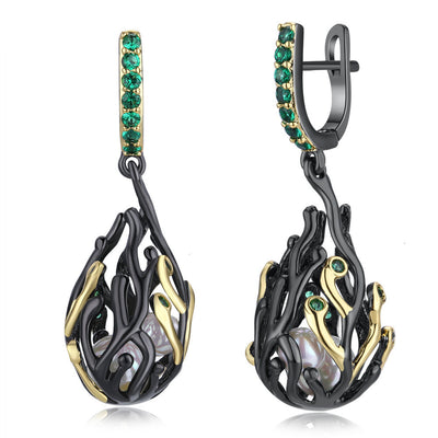 Aretes de Fiesta Personalizados Chapados en Oro Negro con Circón Verde - Image 10