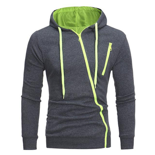 Sudadera con Capucha y Cierre Diagonal - Suéter Sólido para Hombre - Image 3