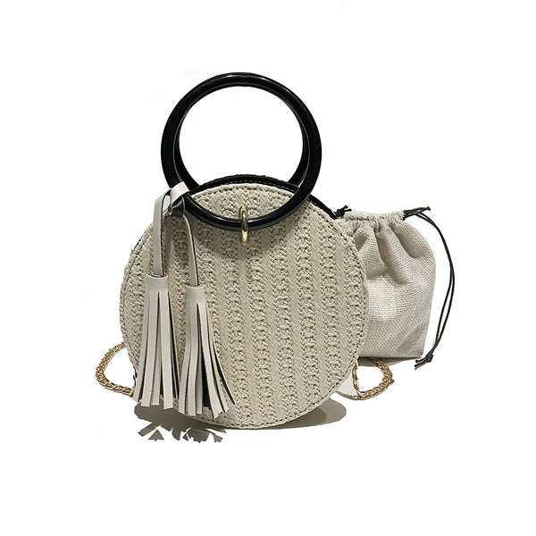 Bolsa de Hombro Redonda de Paja Coreana - Diseño Minimalista - Image 5