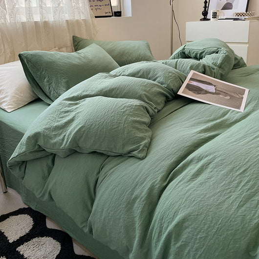 Juego de Cama 4 Piezas Algodón Lavado Efecto Arena Color Sólido - Image 19