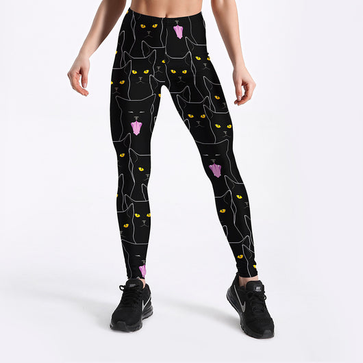 Leggings Deportivos Slim con Estampado de Gato Negro para Mujer - Image 3